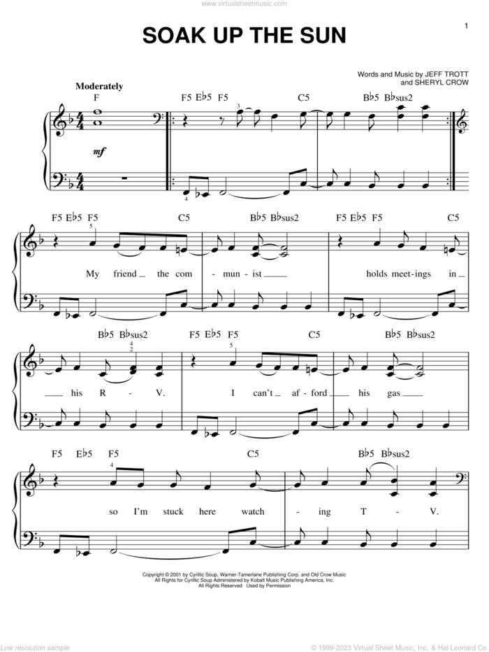Soak Up The Sun sheet music for piano solo by Sheryl Crow and Jeff Trott, easy skill level