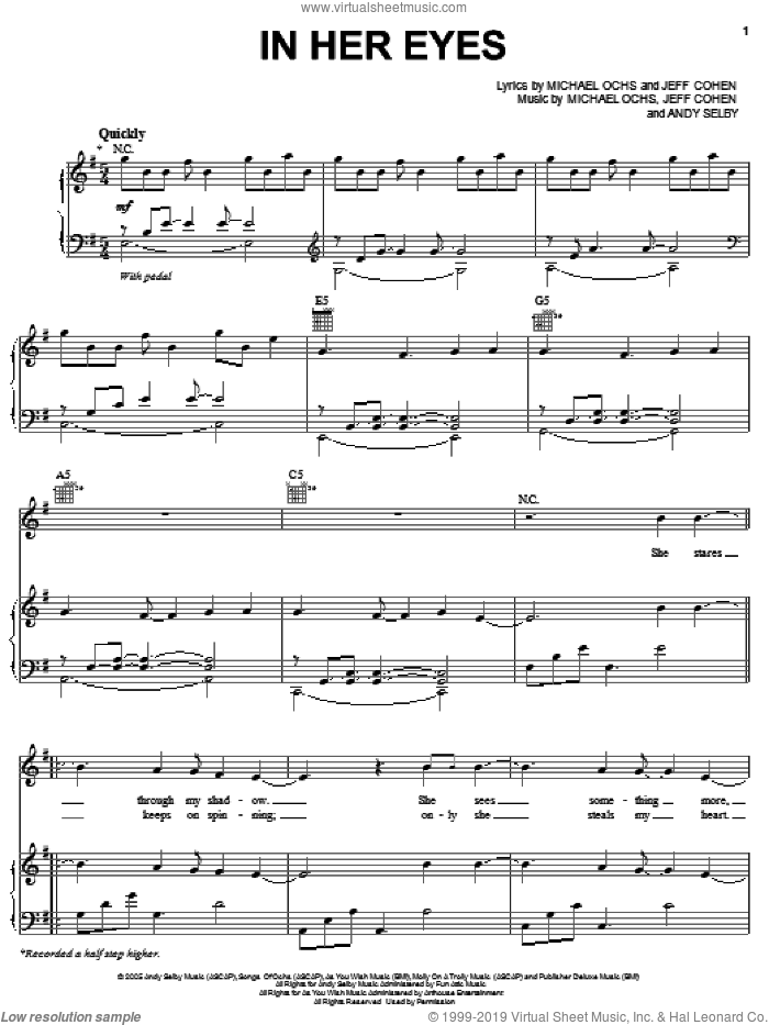 In Her Eyes sheet music for voice, piano or guitar by Josh Groban, Andy Selby, Jeff Cohen and Michael Ochs, intermediate skill level