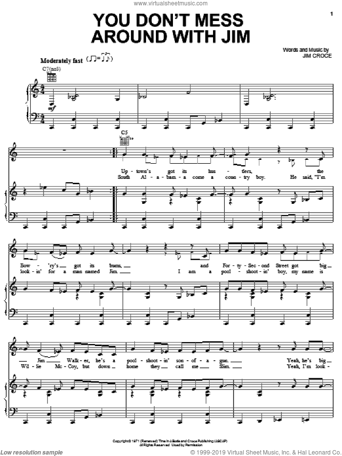 You Don't Mess Around With Jim sheet music for voice, piano or guitar by Josh Turner and Jim Croce, intermediate skill level