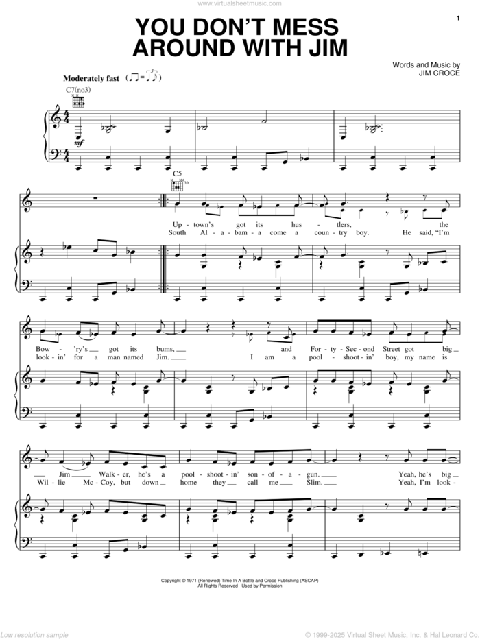 You Don't Mess Around With Jim sheet music for voice, piano or guitar by Josh Turner and Jim Croce, intermediate skill level