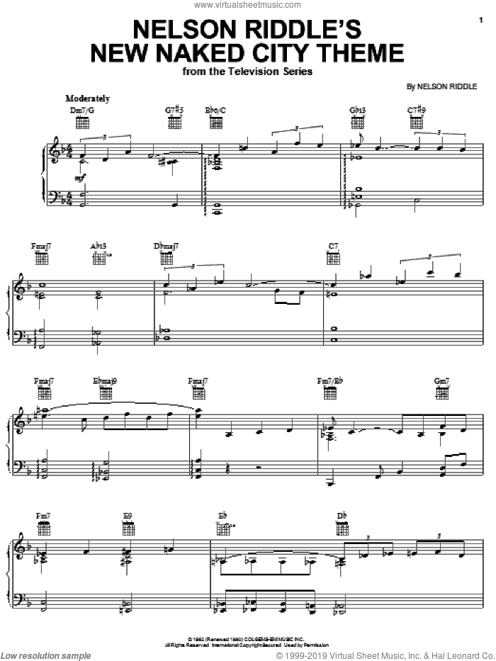 Nelson Riddle's New Naked City Theme sheet music for piano solo by Nelson Riddle, intermediate skill level