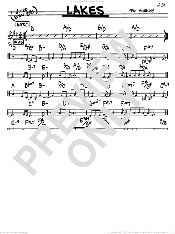Lakes sheet music for voice and other instruments (in C) by Pat Metheny, intermediate skill level
