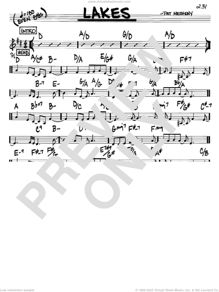 Lakes sheet music for voice and other instruments (in C) by Pat Metheny, intermediate skill level