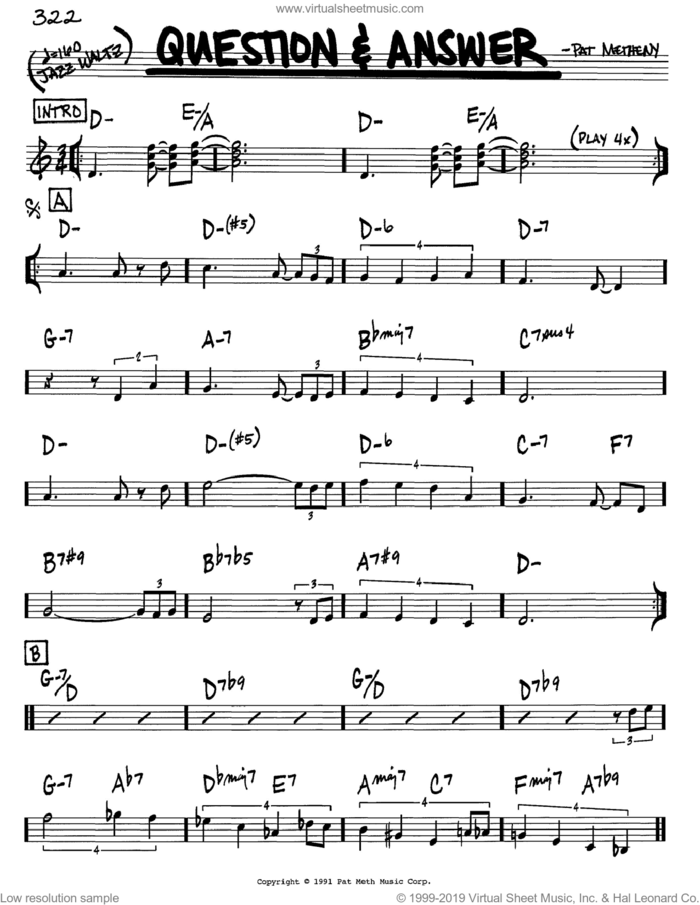 Question and Answer sheet music for voice and other instruments (in C) by Pat Metheny, intermediate skill level