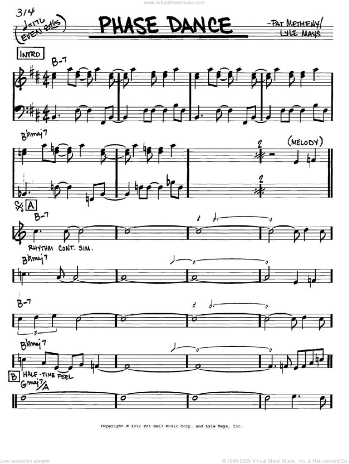 Phase Dance sheet music for voice and other instruments (in C) by Pat Metheny and Lyle Mays, intermediate skill level