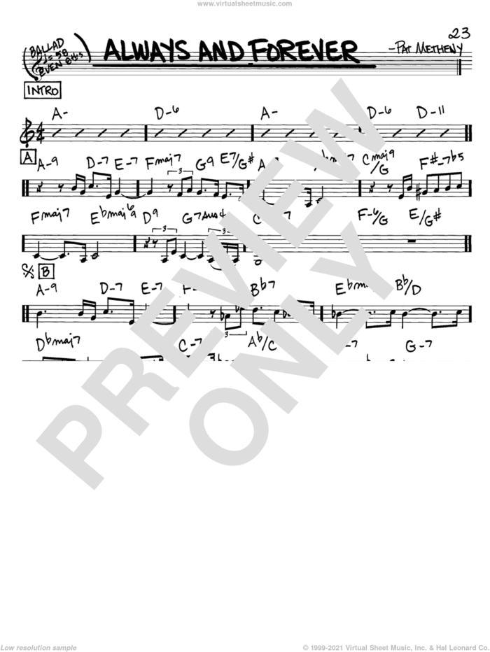 Always And Forever sheet music for voice and other instruments (in C) by Pat Metheny, intermediate skill level