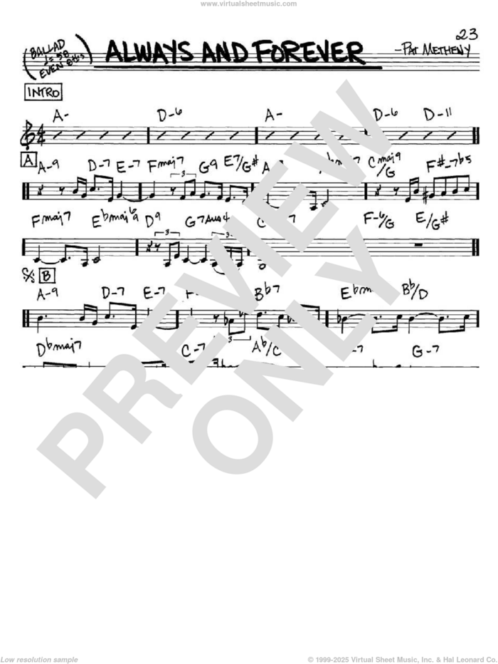 Always And Forever sheet music for voice and other instruments (in C) by Pat Metheny, intermediate skill level