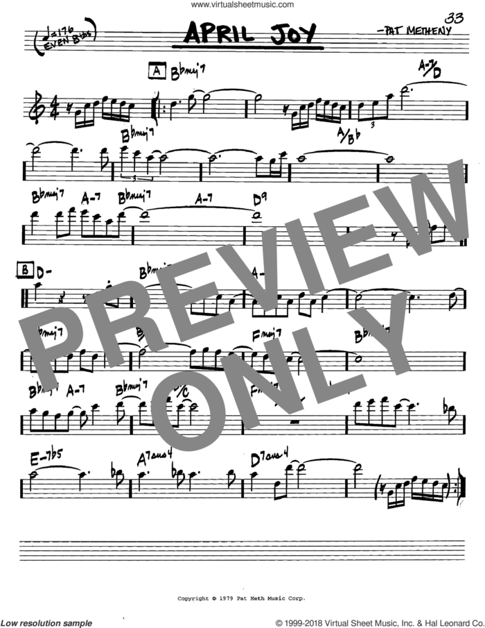 April Joy sheet music for voice and other instruments (in C) by Pat Metheny, intermediate skill level