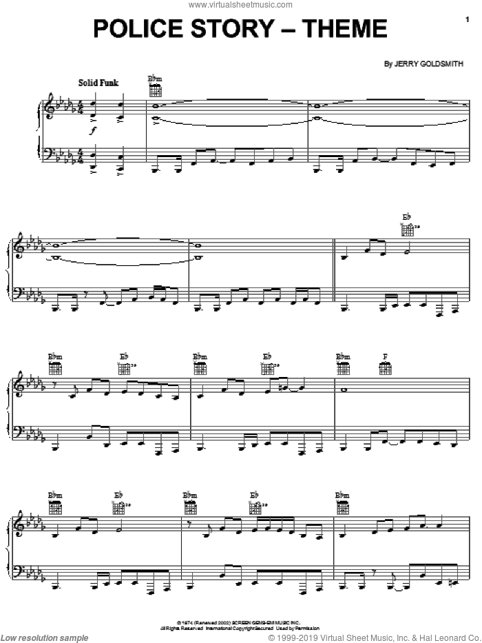 Police Story - Theme sheet music for piano solo by Jerry Goldsmith, intermediate skill level