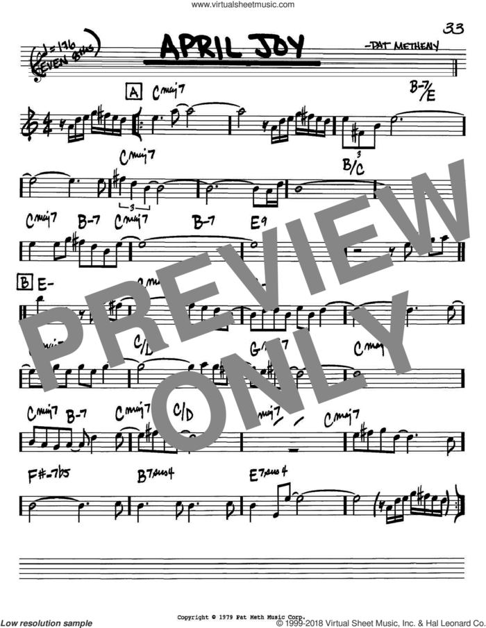 April Joy sheet music for voice and other instruments (in Bb) by Pat Metheny, intermediate skill level