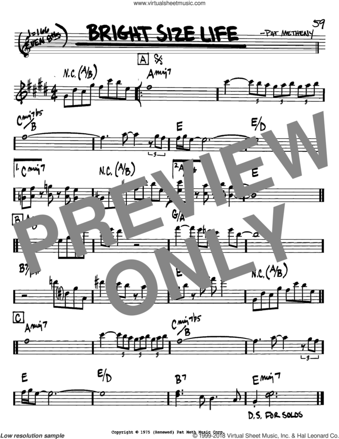 Bright Size Life sheet music for voice and other instruments (in Bb) by Pat Metheny, intermediate skill level