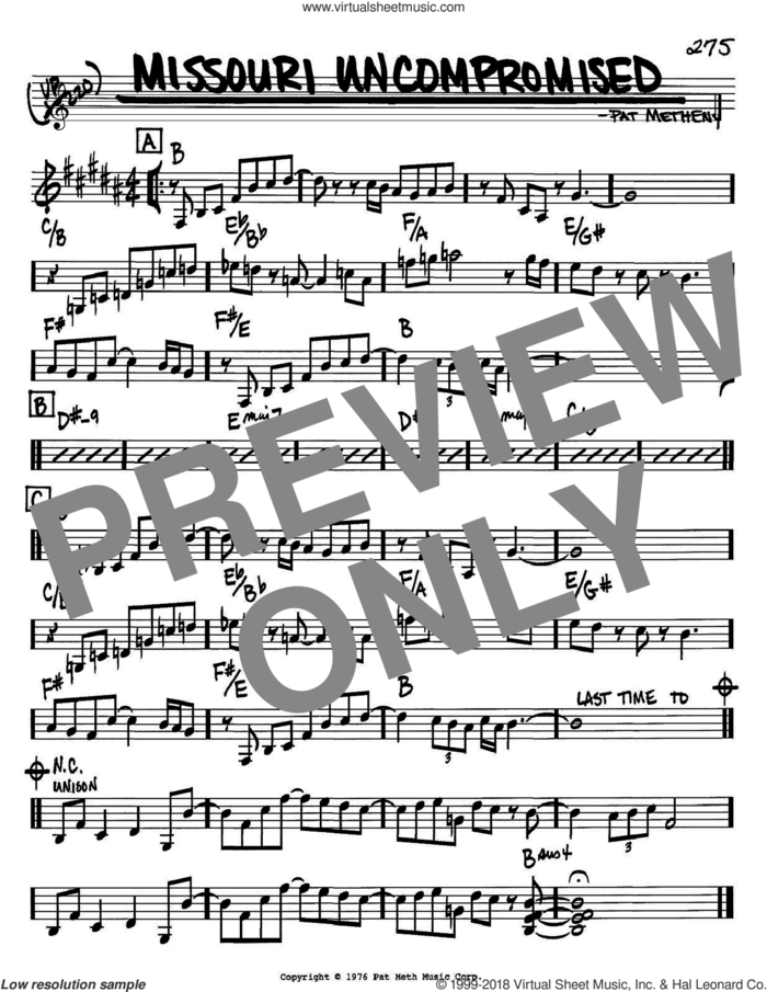 Missouri Uncompromised sheet music for voice and other instruments (in Bb) by Pat Metheny, intermediate skill level