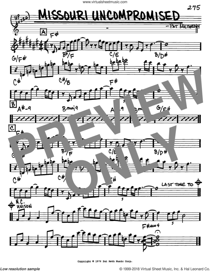 Missouri Uncompromised sheet music for voice and other instruments (in Eb) by Pat Metheny, intermediate skill level