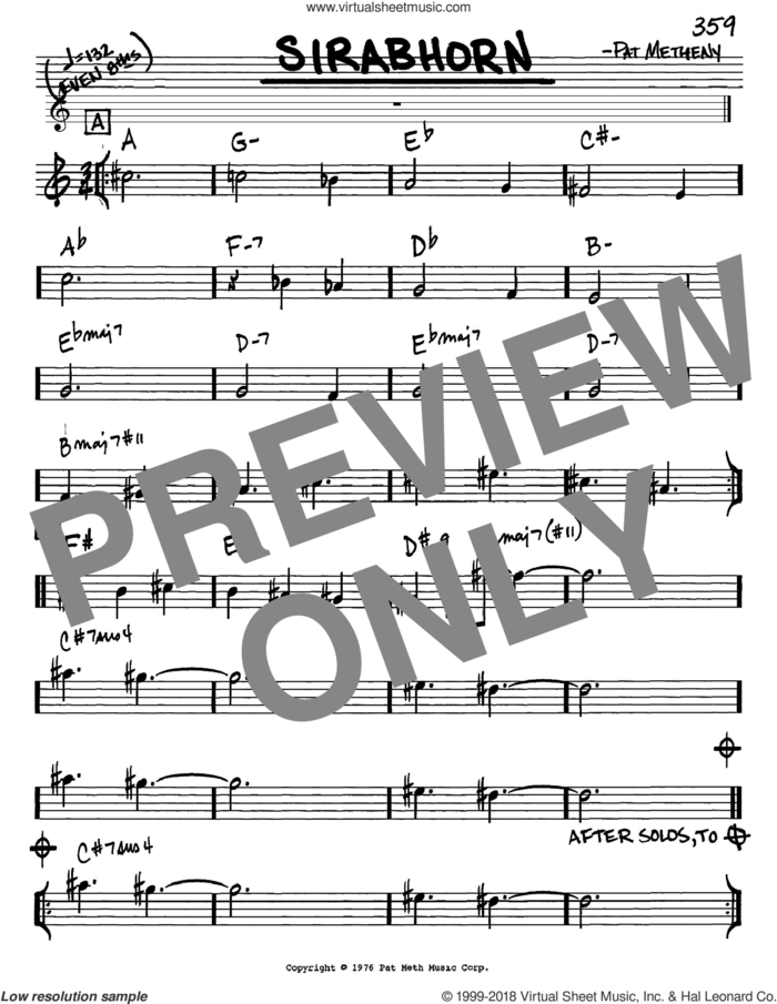 Sirabhorn sheet music for voice and other instruments (in Eb) by Pat Metheny, intermediate skill level