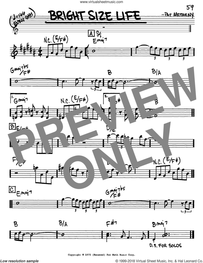Bright Size Life sheet music for voice and other instruments (in Eb) by Pat Metheny, intermediate skill level