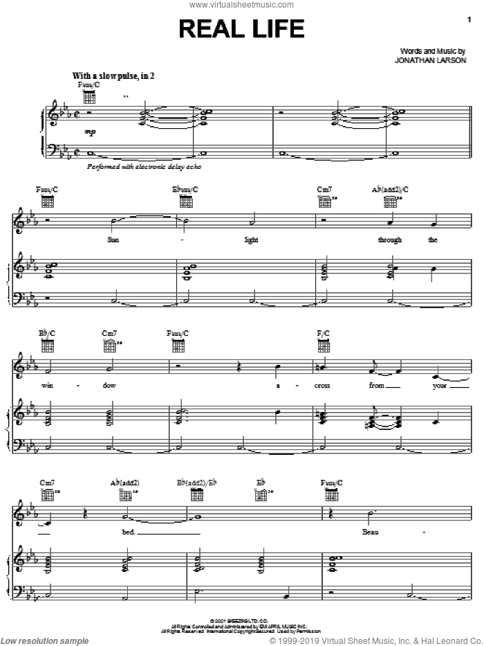 Real Life (from tick, tick... BOOM!) sheet music for voice, piano or guitar by Jonathan Larson and Tick, Tick...Boom! (Musical), intermediate skill level