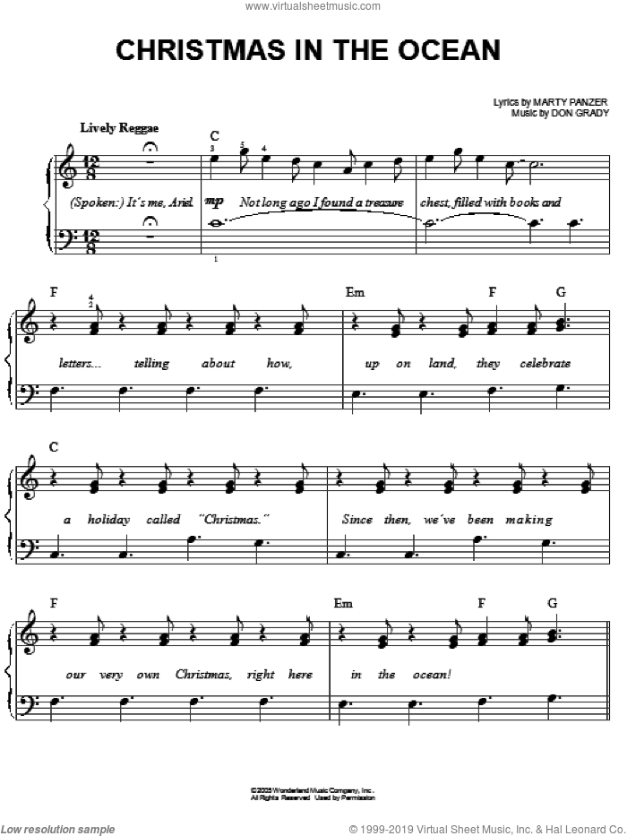 Christmas In The Ocean sheet music for piano solo by Marty Panzer and Don Grady, easy skill level