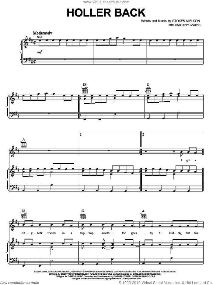Holler Back sheet music for voice, piano or guitar by The Lost Trailers, Stokes Nielson and Tim James, intermediate skill level