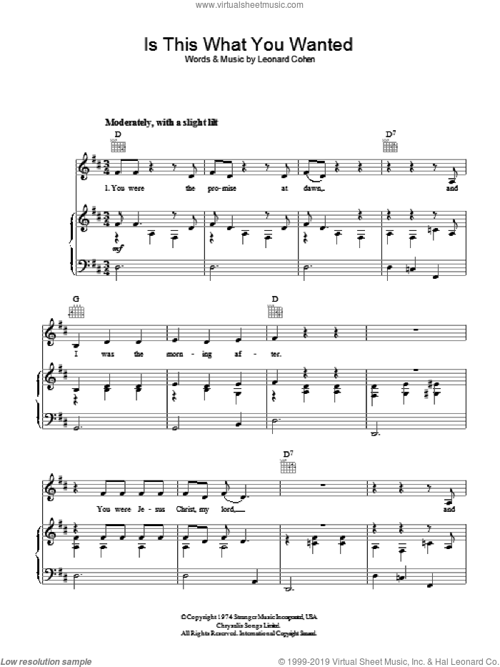 Is This What You Wanted sheet music for voice, piano or guitar by Leonard Cohen, intermediate skill level