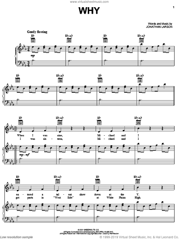 Why (from tick, tick... BOOM!) sheet music for voice, piano or guitar by Jonathan Larson and Tick, Tick...Boom! (Musical), intermediate skill level