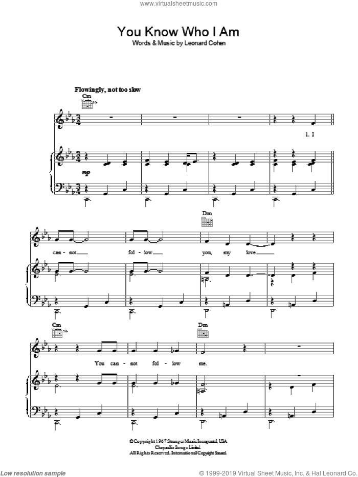 You Know Who I Am sheet music for voice, piano or guitar by Leonard Cohen, intermediate skill level