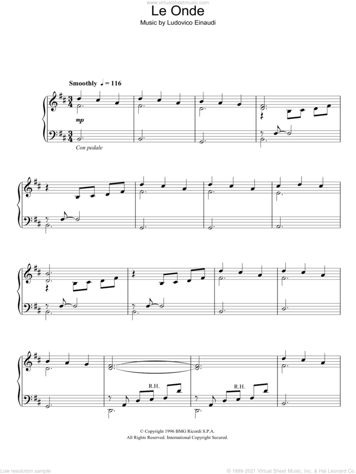 Le Onde, (easy) sheet music for piano solo by Ludovico Einaudi, classical score, easy skill level