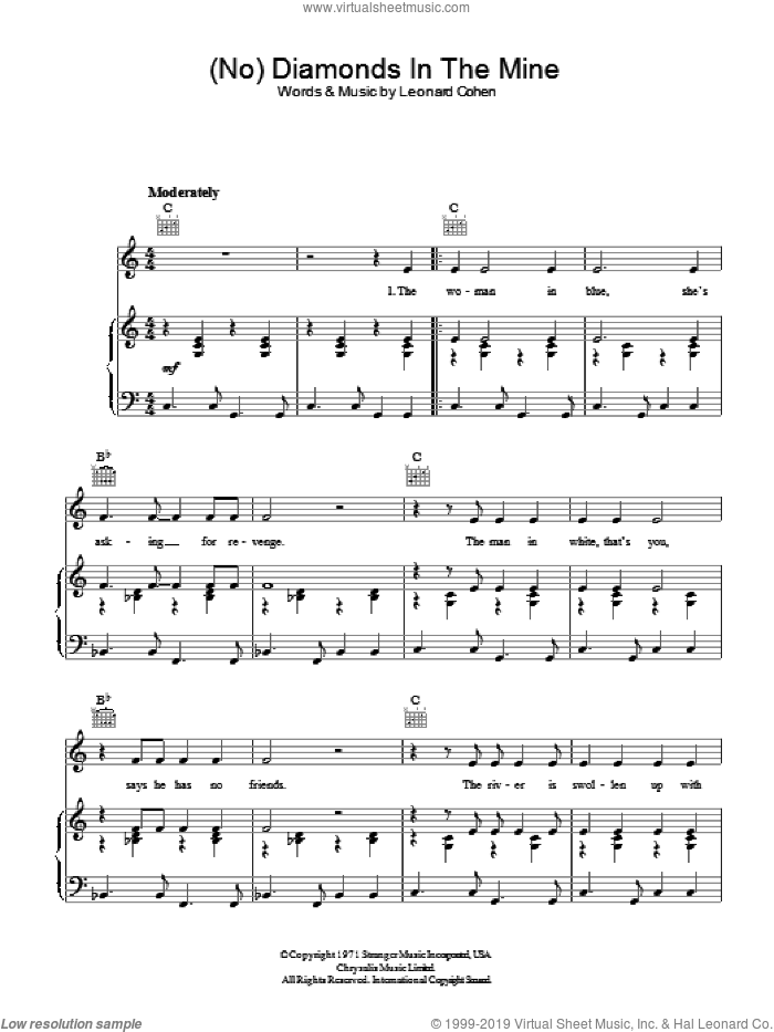 (No) Diamonds In The Mine sheet music for voice, piano or guitar by Leonard Cohen, intermediate skill level