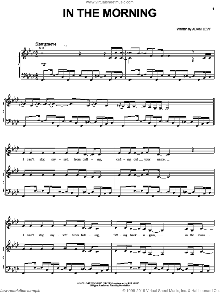 In The Morning sheet music for voice, piano or guitar by Norah Jones and Adam Levy, intermediate skill level