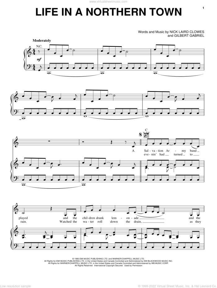 Life In A Northern Town sheet music for voice, piano or guitar by Sugarland featuring Little Big Town & Jake Owen, Dream Academy, Jake Owen, Little Big Town, Sugarland, Gilbert Gabriel and Nick Laird-Clowes, intermediate skill level