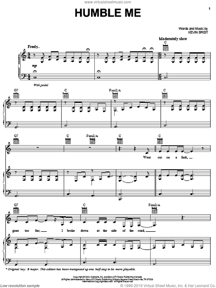Humble Me sheet music for voice, piano or guitar by Norah Jones and Kevin Breit, intermediate skill level