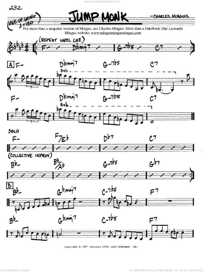 Jump Monk sheet music for voice and other instruments (in C) by Charles Mingus, intermediate skill level