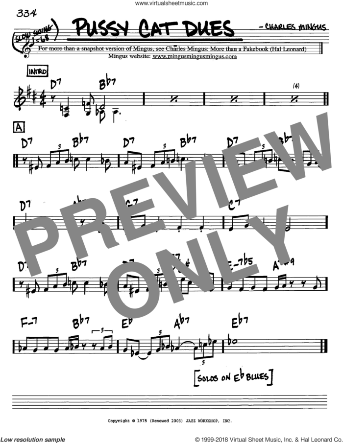 Pussy Cat Dues sheet music for voice and other instruments (in C) by Charles Mingus, intermediate skill level