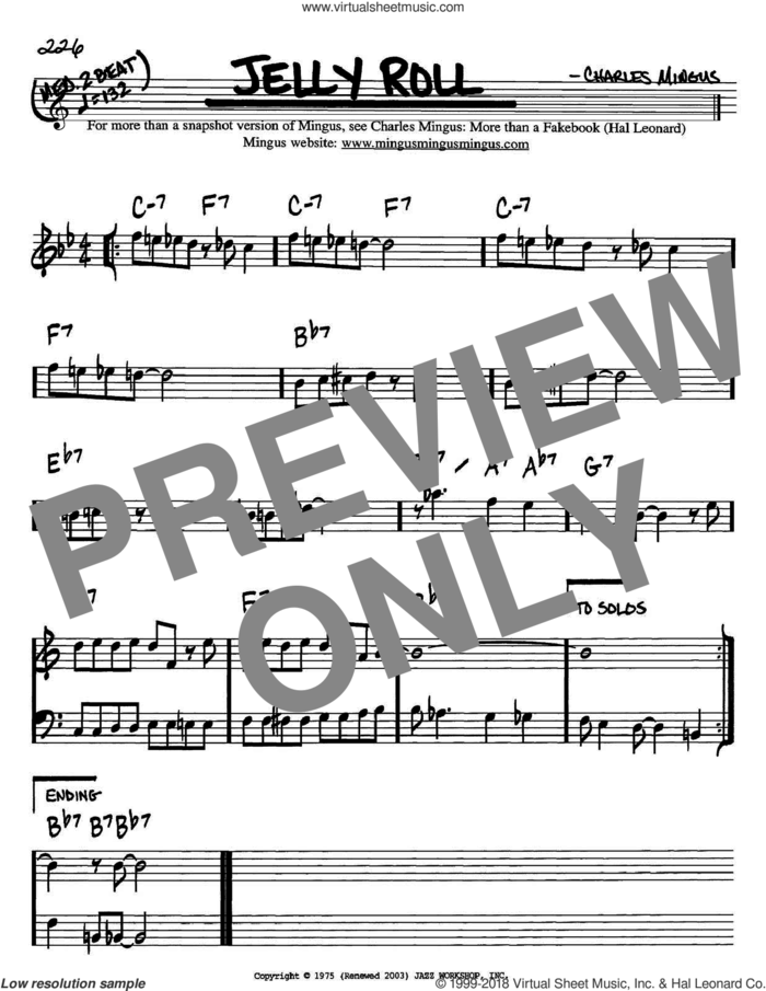 Jelly Roll sheet music for voice and other instruments (in Bb) by Charles Mingus, intermediate skill level