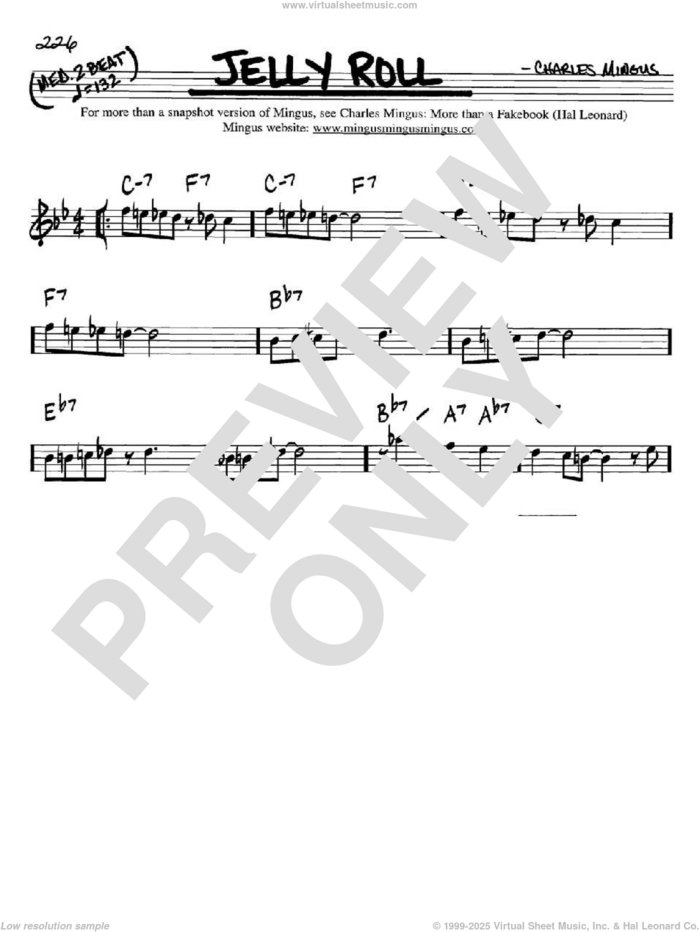 Jelly Roll sheet music for voice and other instruments (in Bb) by Charles Mingus, intermediate skill level