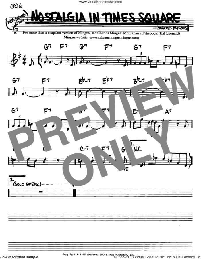 Nostalgia In Times Square sheet music for voice and other instruments (in Bb) by Charles Mingus, intermediate skill level