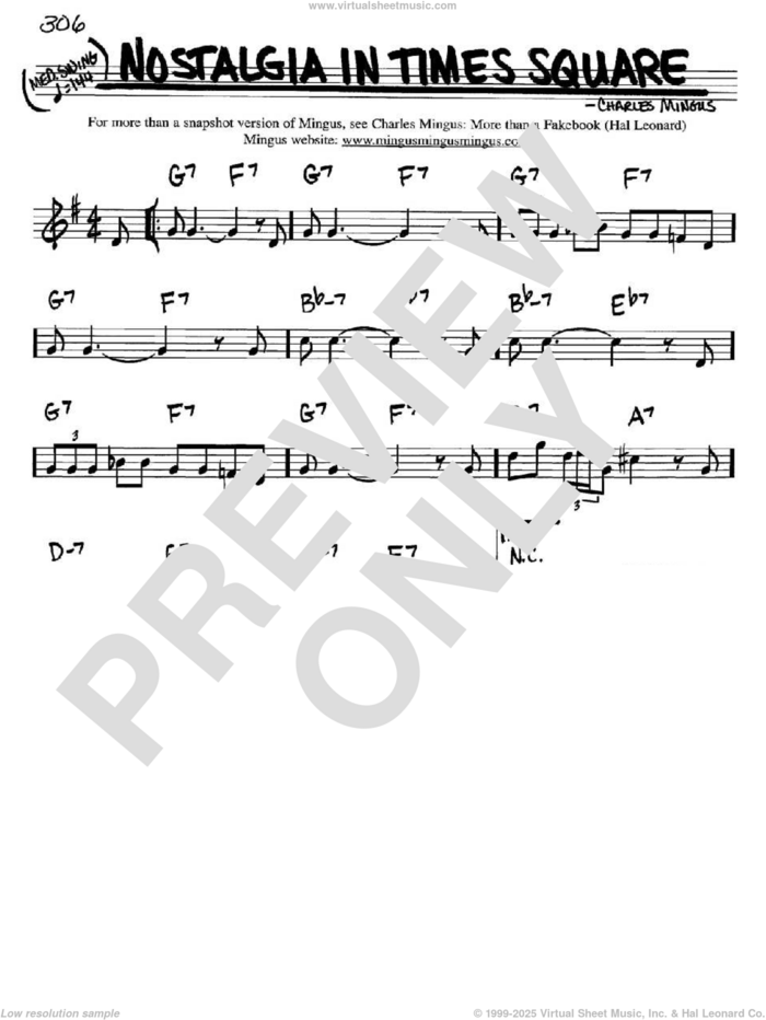 Nostalgia In Times Square sheet music for voice and other instruments (in Bb) by Charles Mingus, intermediate skill level