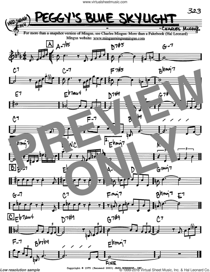 Peggy's Blue Skylight sheet music for voice and other instruments (in Bb) by Charles Mingus, intermediate skill level