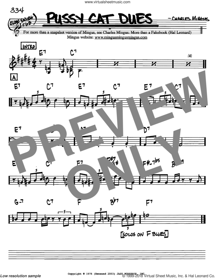 Pussy Cat Dues sheet music for voice and other instruments (in Bb) by Charles Mingus, intermediate skill level
