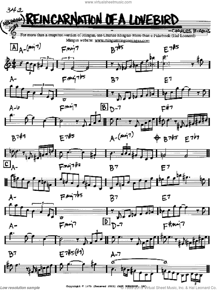 Reincarnation Of A Lovebird sheet music for voice and other instruments (in Bb) by Charles Mingus, intermediate skill level