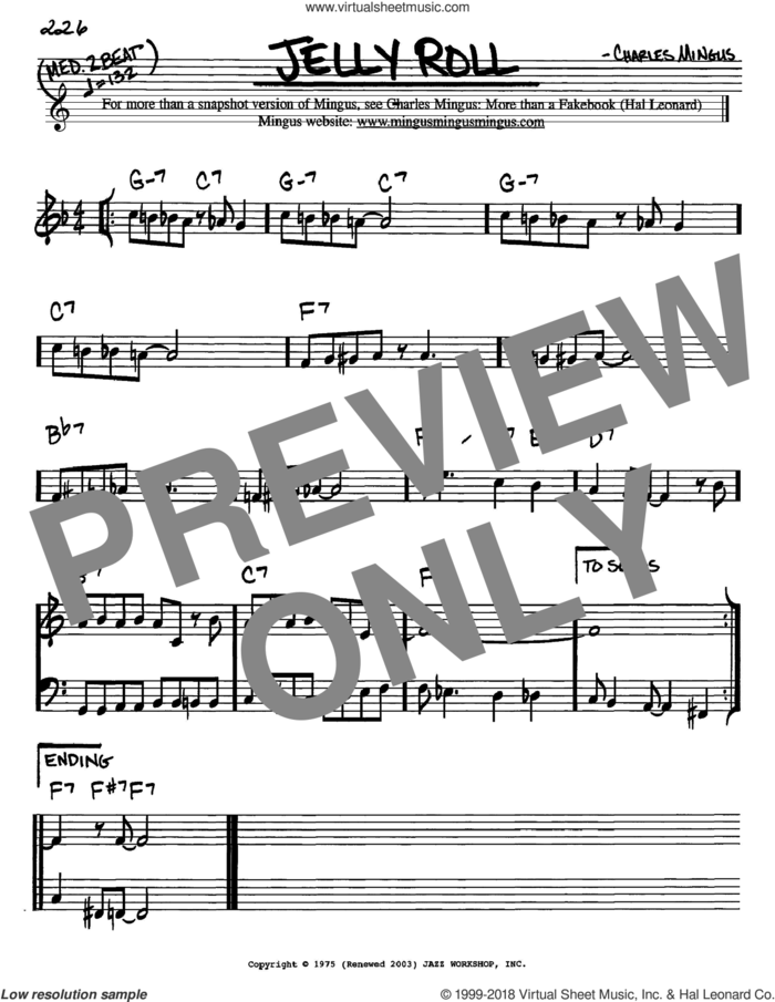 Jelly Roll sheet music for voice and other instruments (in Eb) by Charles Mingus, intermediate skill level