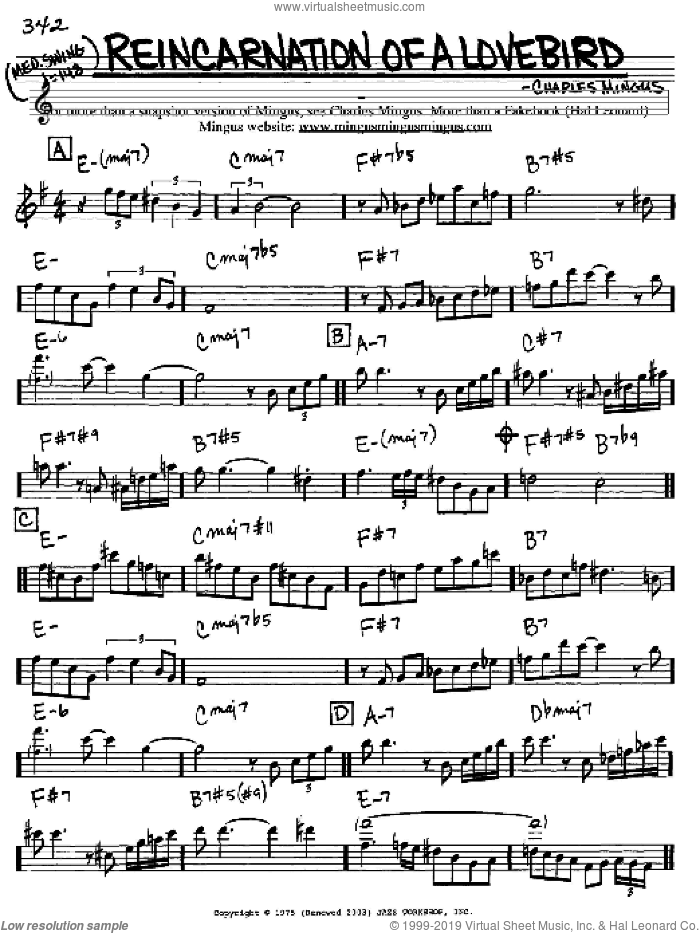 Reincarnation Of A Lovebird sheet music for voice and other instruments (in Eb) by Charles Mingus, intermediate skill level