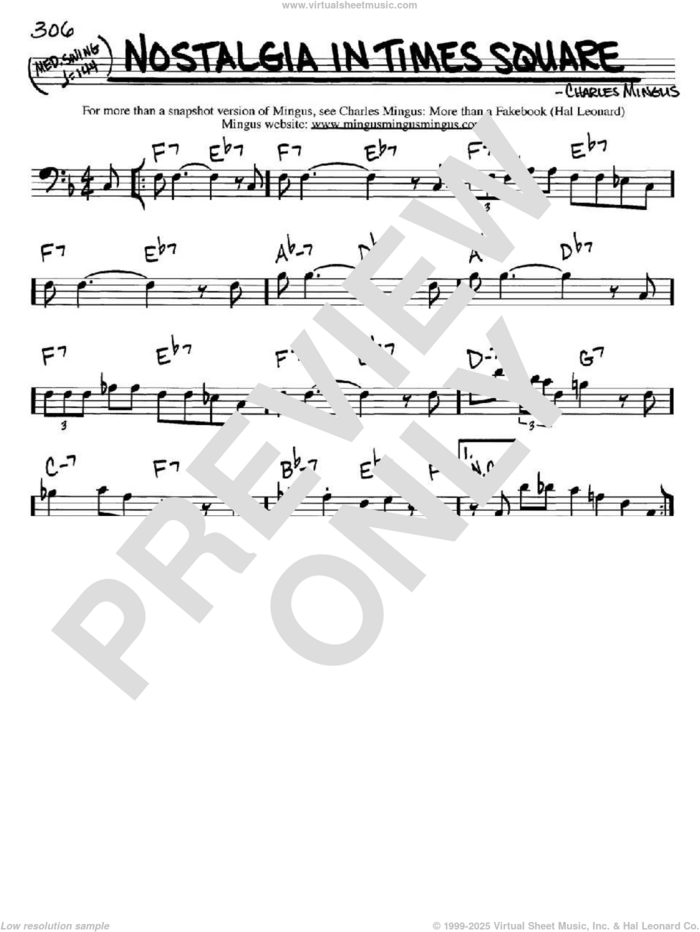 Nostalgia In Times Square sheet music for voice and other instruments (bass clef) by Charles Mingus, intermediate skill level