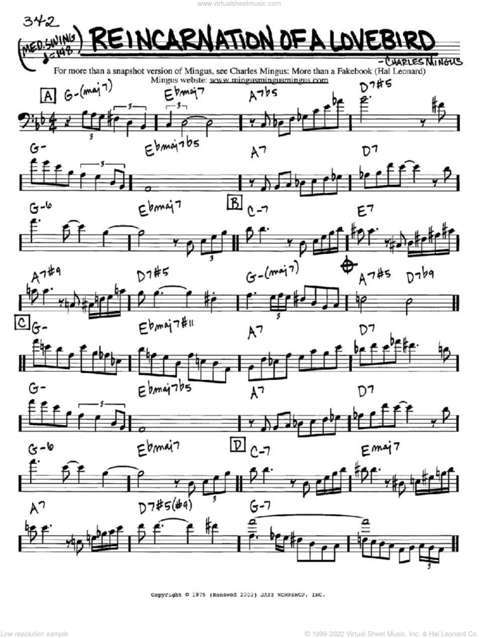 Reincarnation Of A Lovebird sheet music for voice and other instruments (bass clef) by Charles Mingus, intermediate skill level