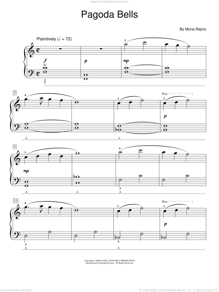 Pagoda Bells sheet music for piano solo (elementary) by Mona Rejino and Miscellaneous, beginner piano (elementary)