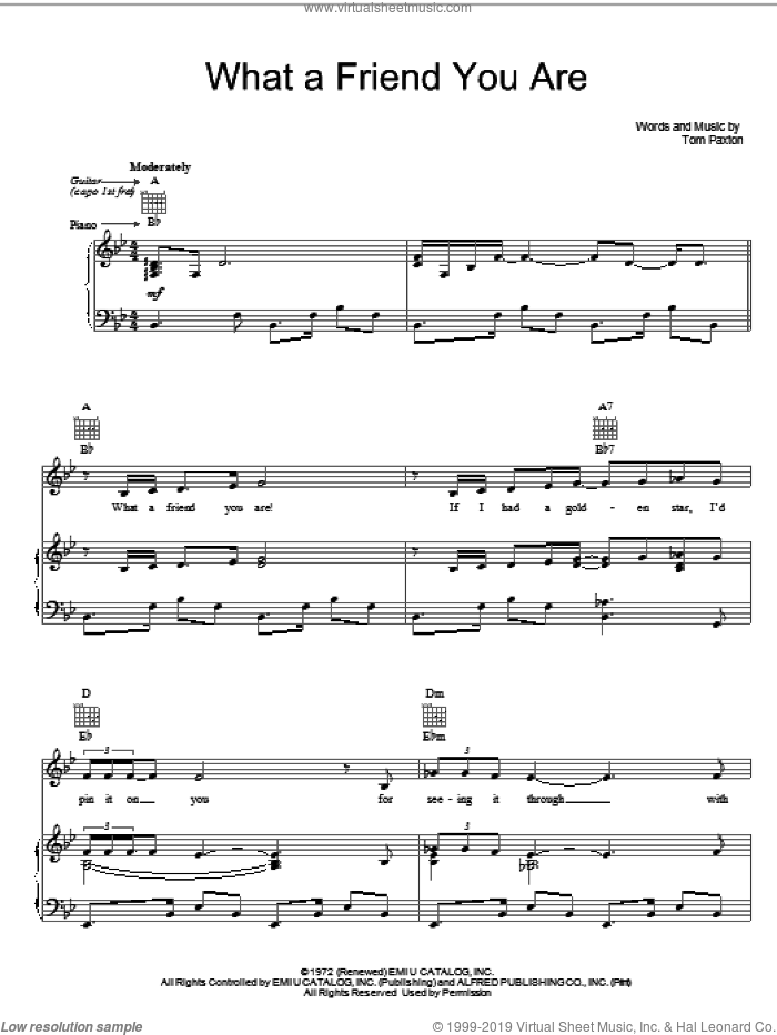 What A Friend You Are sheet music for voice, piano or guitar by Tom Paxton, intermediate skill level
