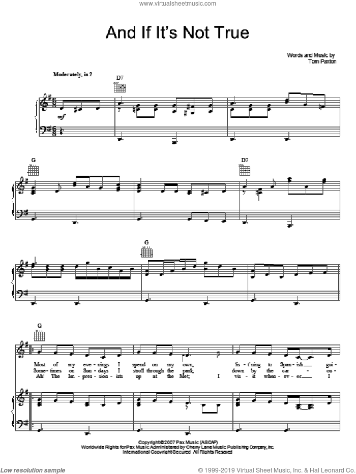 And If It's Not True sheet music for voice, piano or guitar by Tom Paxton, intermediate skill level