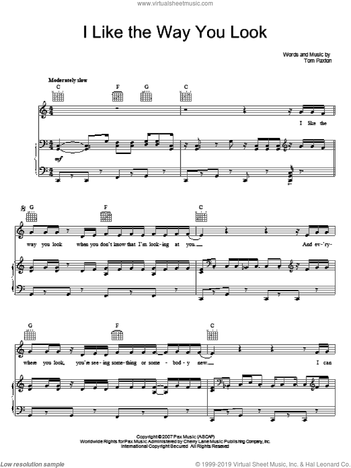 I Like The Way You Look sheet music for voice, piano or guitar by Tom Paxton, intermediate skill level
