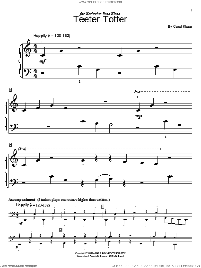 Teeter-Totter sheet music for piano solo (elementary) by Carol Klose and Miscellaneous, beginner piano (elementary)