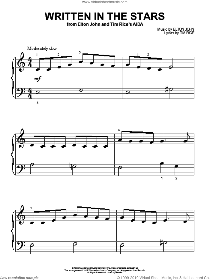 Written In The Stars (from Aida) sheet music for piano solo (big note book) by Elton John, Aida (Musical), LeAnn Rimes and Tim Rice, easy piano (big note book)