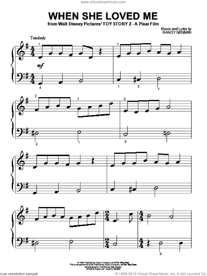 When She Loved Me (from Toy Story 2) sheet music for piano solo (big note book) by Sarah McLachlan, Toy Story 2 (Movie) and Randy Newman, easy piano (big note book)